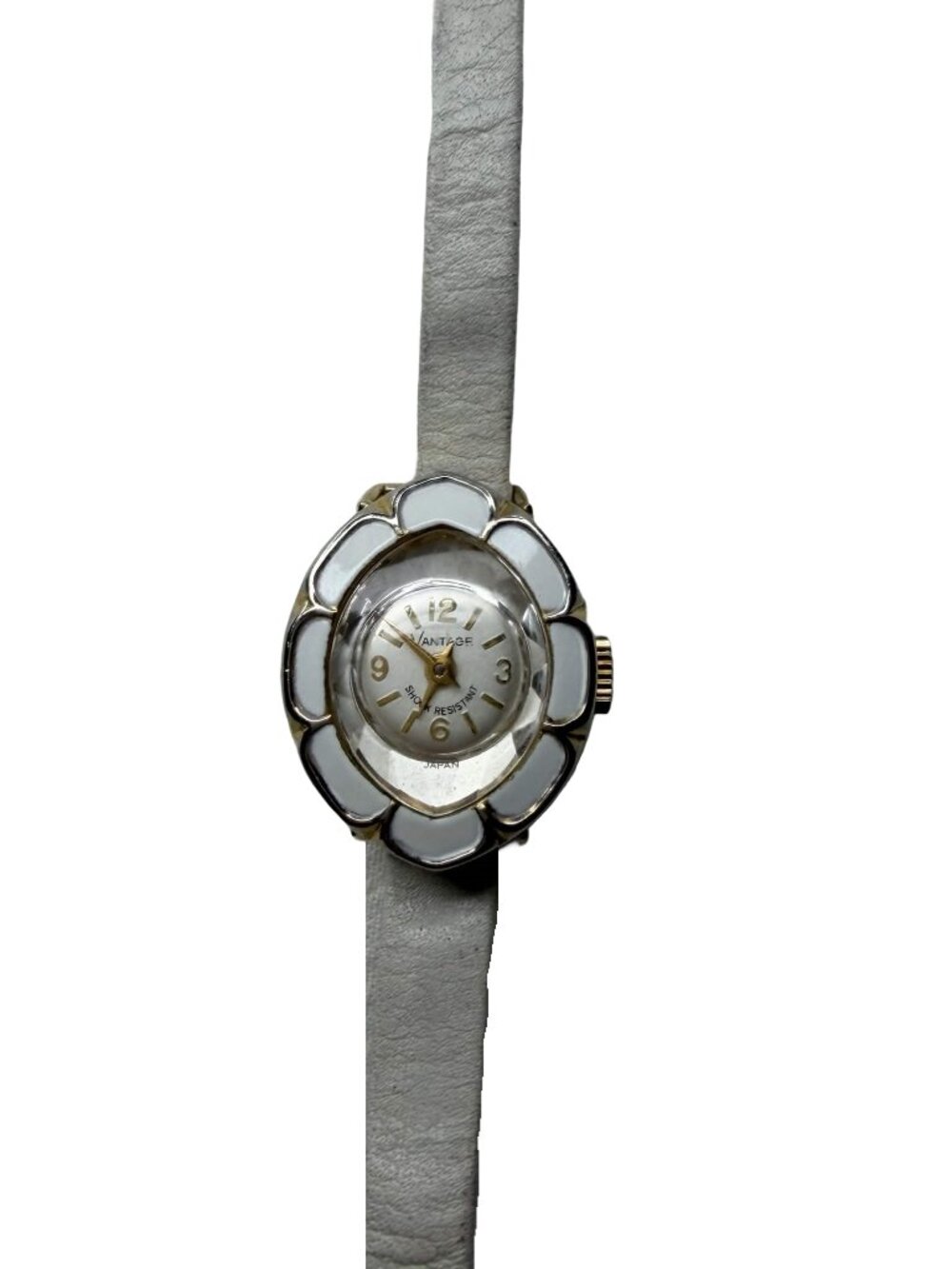 Vintage Vantage Flower Watch 1960s Hamilton White Enamel Shock Resistant Japan